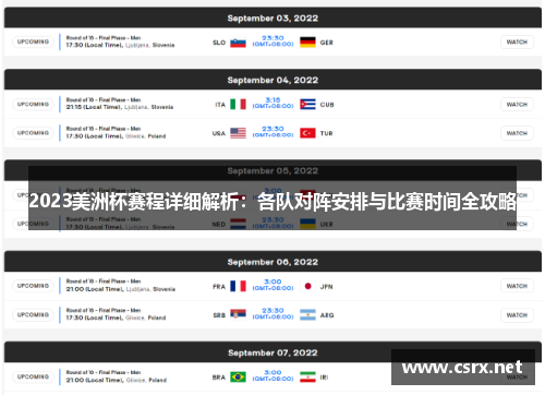 2023美洲杯赛程详细解析：各队对阵安排与比赛时间全攻略